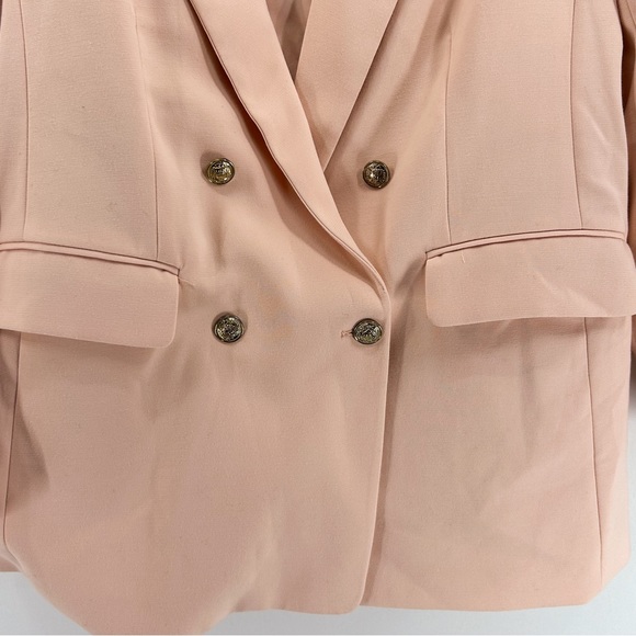 H&M Baby Pink Double Breasted Oversized Blazer Jacket Gold Buttons Size 12 - Picture 6 of 8